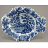 An early nineteenth century blue and white transfer-printed Henshall handled dessert dish, c.1815.