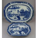 Two early nineteenth century blue and white transfer-printed platter c.1800-10. They are both