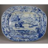 An early nineteenth century blue and white transfer-printed Davenport High Bridge pattern huge