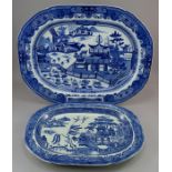 Two early nineteenth century blue and white transfer-printed platters, c.1800-10. Comprising of: a