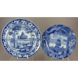 Two early nineteenth century blue and white transfer-printed plates, c.1825. To include: a Rogers