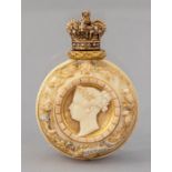 A Royal Worcester blush ivory porcelain scent bottle, to commemorate Queen Victoria's 1887 Golden