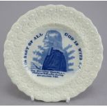 An early nineteenth century commemorative blue and white transfer-printed moulded child's plate, c.