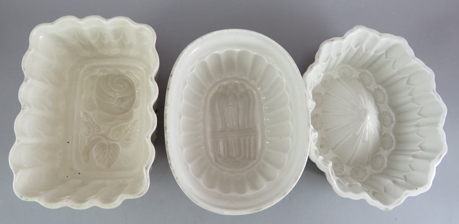 A  group of three late nineteenth century earthenware jelly moulds, c. 1880. To include: a Shelley