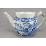 An early nineteenth century blue and white transfer-printed Minton teapot and cover, c.1815-25. It