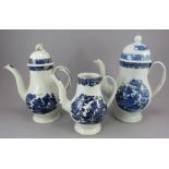 A group of late eighteenth century blue and white transfer-printed coffeepots c.1795. To include: