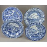 A group of early nineteenth century blue and white transfer-printed pieces, c.1815-25. To include: a