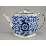 An early nineteenth century blue and white transfer-printed teapot and cover, c.1815-25. It is