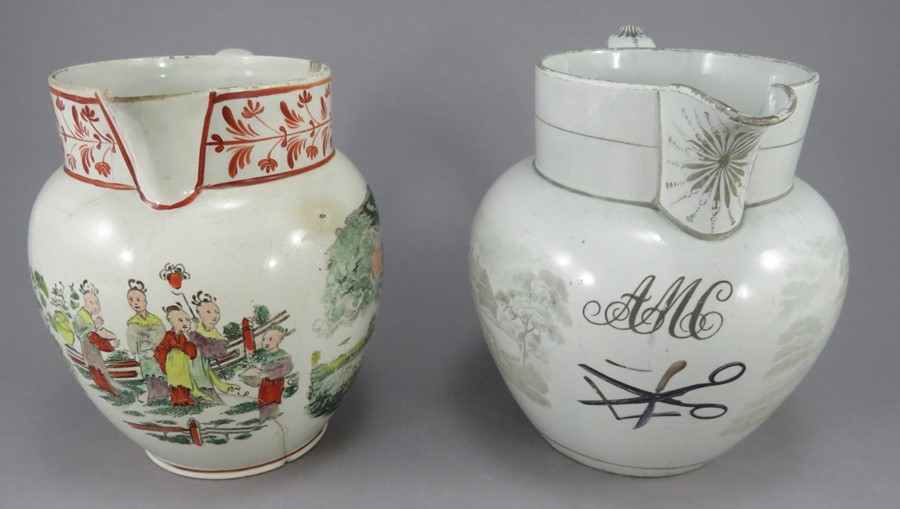 Two early nineteenth century pearlware jugs, c.1810-20. The first is printed in black with shooting, - Image 2 of 3