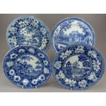 A group of early nineteenth century blue and white transfer-printed plates, c.1825. To include: a