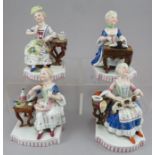 A set of four late nineteenth century Meissen style Senses figures, c. 1870. Each is well-modelled