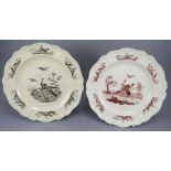 Two late eighteenth century Wedgwood creamware moulded plates, c.1765. One is transfer-printed in