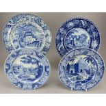 A group of early nineteenth century blue and white transfer-printed plates, c.1825. To include: a