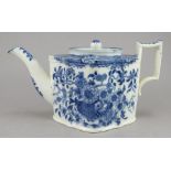 An early nineteenth century blue and white transfer-printed teapot and cover, c.1815-25. It is