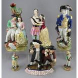 A group of late nineteenth, early twentieth century Staffordshire figure groups, c. 1890-1910. To