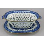 An early nineteenth century blue and white transfer-printed chestnut basket & stand, c.1815. It is