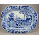 An early nineteenth century blue and white transfer-printed Hospitality pattern medium-size platter,