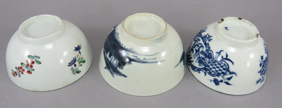 Three late eighteenth century porcelain tea bowls, c.1770-80. To include: a hand-painted Liverpool - Image 2 of 2