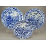 A group of early nineteenth century blue and white transfer-printed plates Spode Indian Sporting