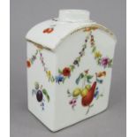 A late eighteenth century Meissen porcelain tea caddy, c. 1780. It is hand-painted with floral swags