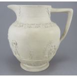 An early nineteenth Liverpool Herculaneum white stoneware jug, c.1800. It is decorated with