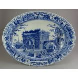 An early nineteenth century blue and white transfer-printed Spode Caramanian series oval well and