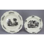 Two late eighteenth century creamware moulded plates, c.1780. They are transfer-printed in black