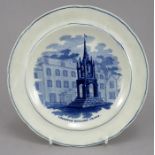 An early nineteenth century blue and white transfer-printed plate, c.1825. It is decorated with a