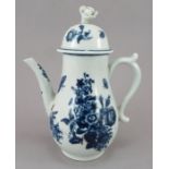 A late eighteenth century blue and white transfer printed Worcester porcelain coffeepot, c.1760.