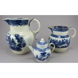 A group of late eighteenth century blue and white transfer-printed chinoiserie wares, c.1795. To