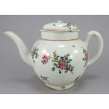 A late eighteenth century porcelain Liverpool Pennington teapot and cover, c.1780-90. It is hand-