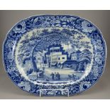 An early nineteenth century blue and white transfer-printed Riley Eastern Street Scene pattern large