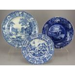 A group of early nineteenth century blue and white transfer-printed plates, c.1825. To include: an