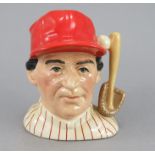 A small Royal Doulton Character jug of The Baseball Player (D 6957, different colourway of a red cap