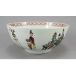 An eighteenth century Liverpool porcelain large waste bowl, c. 1758-62. It is decorated in colours