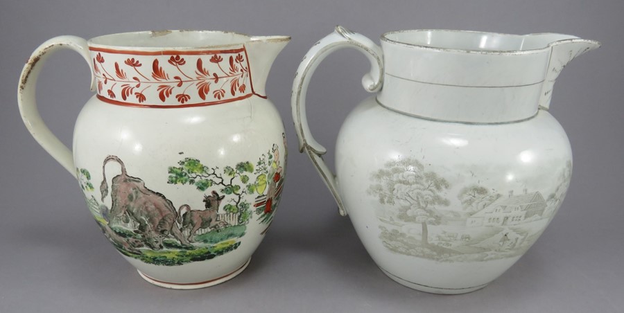 Two early nineteenth century pearlware jugs, c.1810-20. The first is printed in black with shooting, - Image 3 of 3