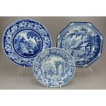 A group of early nineteenth century blue and white transfer-printed plates, c.1825. To include: a