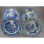 A group of early nineteenth century blue and white transfer-printed wares, c.1825. To include: a