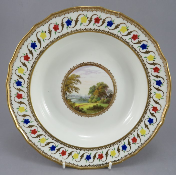 A late eighteenth century hand-painted and gilded porcelain Derby plate from the Blenheim service,