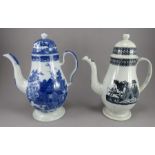 Two early nineteenth century transfer-printed coffeepots and covers, c.1800-10. The first is blue