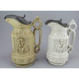 Two mi-nineteenth century relief moulded stoneware jugs by Charles Meigh, c. 1846. They are each