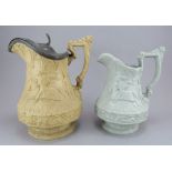 Two early nineteenth century relief moulded stoneware jugs by Ridgway c. 1840 They are each