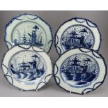 A group of four late eighteenth century pearlware plates, c.1790-1800. Each has a moulded shell edge