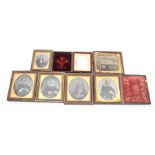Collection of seven Victorian framed photographs, ambrotype or similar process, family portraits (