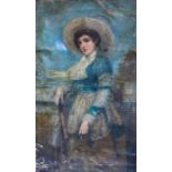 Spanish School, late 19th Century, portrait of a young woman, standing three quarter length in a