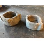 Two Elizabethan carved sandstone mortars, each wit