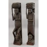 A pair of Elizabethan carved oak caryatids, one as