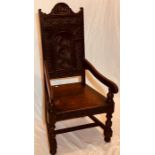 A 17th Century revival oak wainscot chair, serpent