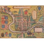 Georg Braun & Frans Hogenberg. Chester, bird's eye plan, 1581 or later, hand-coloured copper