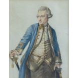 After Francis Cotes, portrait of John Jervis, Earl of St Vincent, watercolour, 18 by 14cm, framed